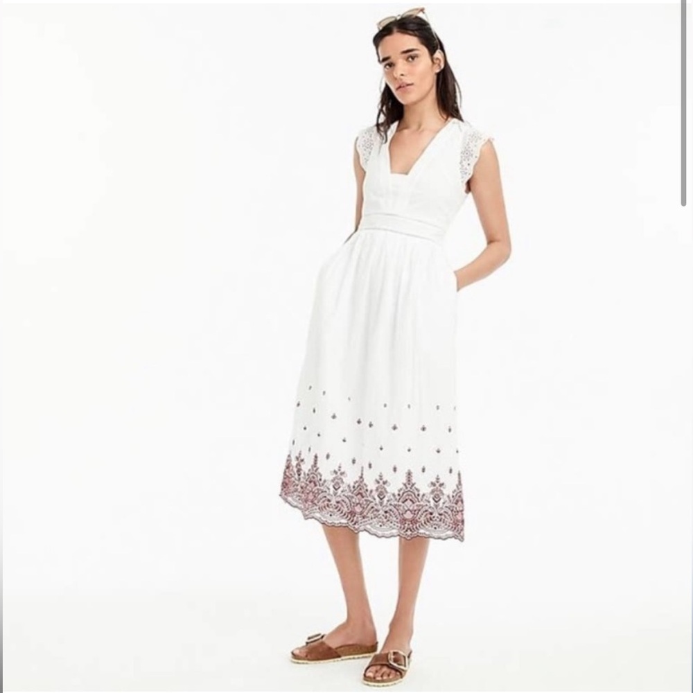 Point Sur Embroidered Flutter Sleeve Midi Dress